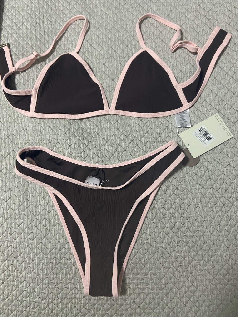 Wilo the label Two-Piece Black Bikini with Pink Trim